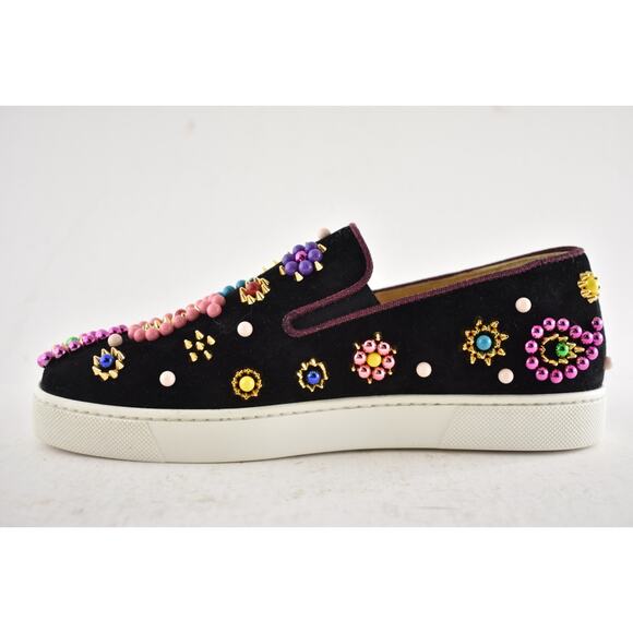 Christian Louboutin Boat Candy Flat Black Beaded Low Top Slip On Sneaker 36.5 - Picture 10 of 13